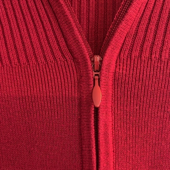 Talbots-M petite-red-rib detail,long sleeve, full zip,crewneck,cardigan sweater. - Picture 5 of 13